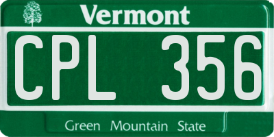 VT license plate CPL356