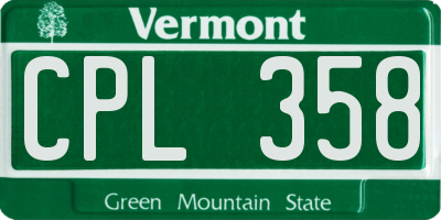 VT license plate CPL358