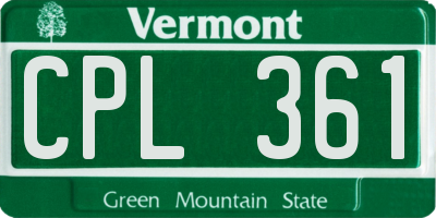 VT license plate CPL361