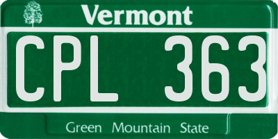 VT license plate CPL363