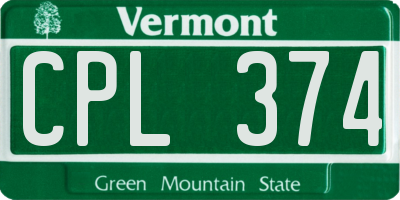 VT license plate CPL374