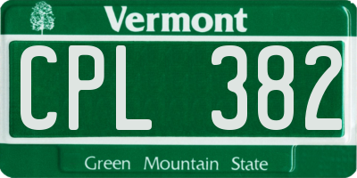 VT license plate CPL382
