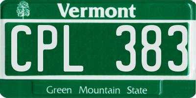 VT license plate CPL383