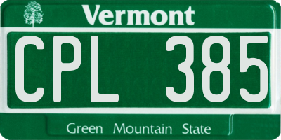 VT license plate CPL385