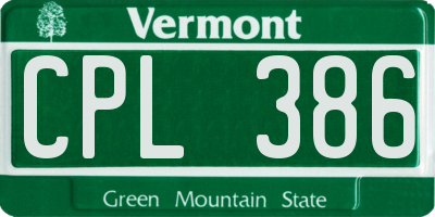 VT license plate CPL386