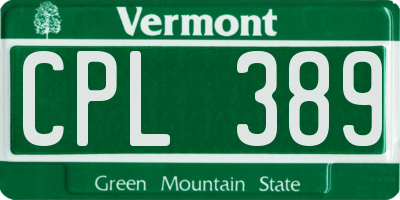 VT license plate CPL389