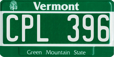 VT license plate CPL396