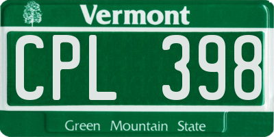 VT license plate CPL398