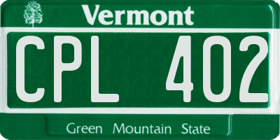 VT license plate CPL402