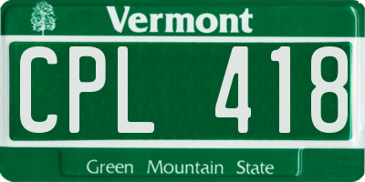 VT license plate CPL418