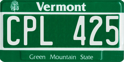 VT license plate CPL425