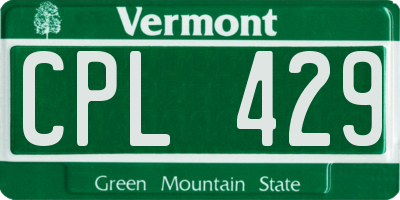 VT license plate CPL429