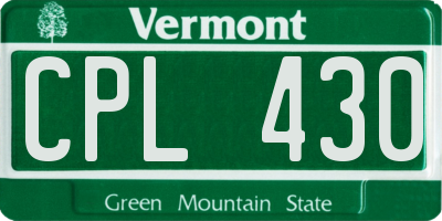 VT license plate CPL430