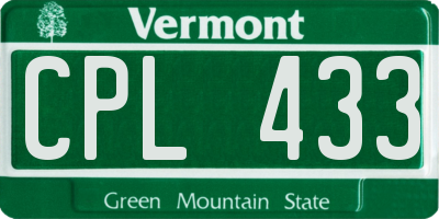 VT license plate CPL433