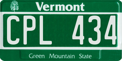 VT license plate CPL434
