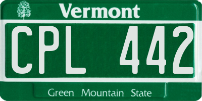 VT license plate CPL442