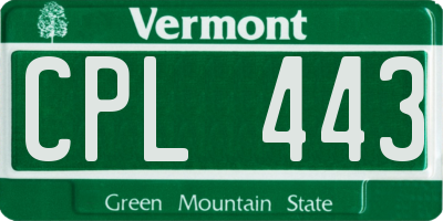 VT license plate CPL443