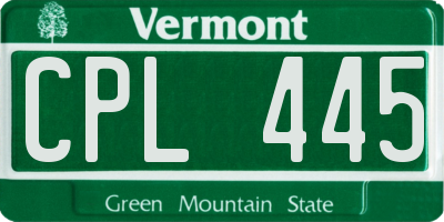 VT license plate CPL445