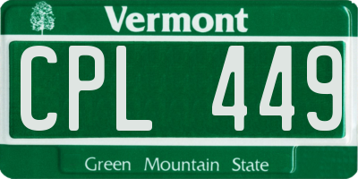 VT license plate CPL449