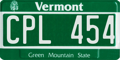 VT license plate CPL454