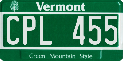 VT license plate CPL455