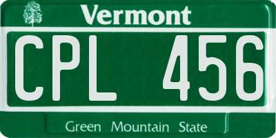 VT license plate CPL456