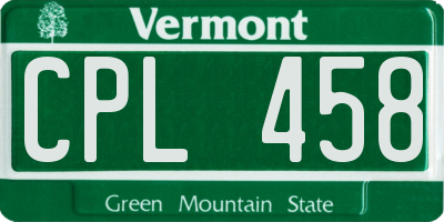 VT license plate CPL458