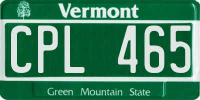 VT license plate CPL465