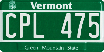 VT license plate CPL475