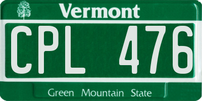 VT license plate CPL476