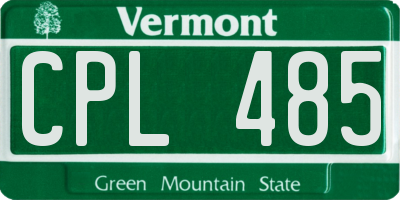 VT license plate CPL485