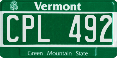VT license plate CPL492