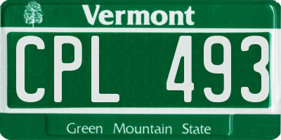 VT license plate CPL493