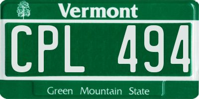 VT license plate CPL494