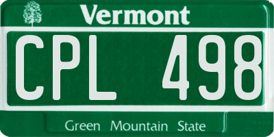 VT license plate CPL498