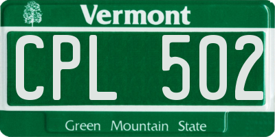 VT license plate CPL502