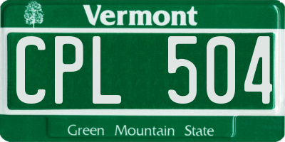 VT license plate CPL504