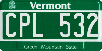VT license plate CPL532