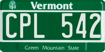 VT license plate CPL542