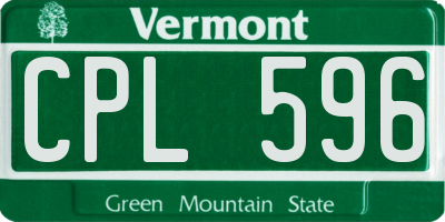 VT license plate CPL596