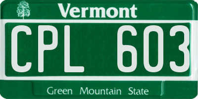 VT license plate CPL603