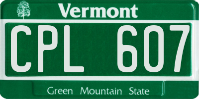VT license plate CPL607