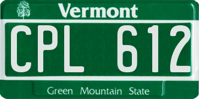VT license plate CPL612