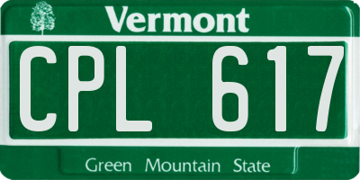 VT license plate CPL617