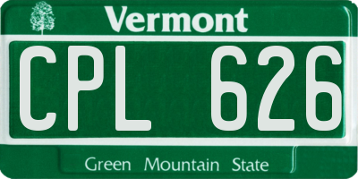 VT license plate CPL626