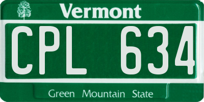 VT license plate CPL634