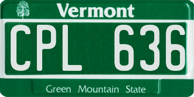 VT license plate CPL636