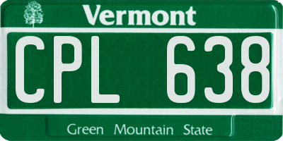 VT license plate CPL638