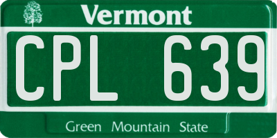 VT license plate CPL639