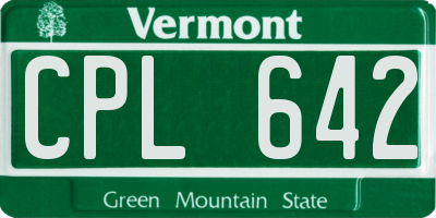 VT license plate CPL642
